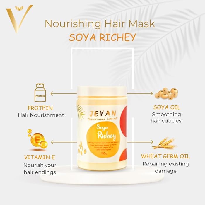 JEVAN Soya Richey Protein Treatment Hair Mask For Damaged Hair - Yellow Vanilla 280 ml - Image 2